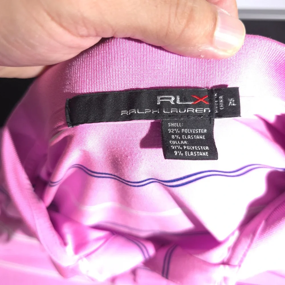 RLX Ralph Lauren Golf Polo Shirt Men's Sz XL‎ Pink Striped Performance Sports